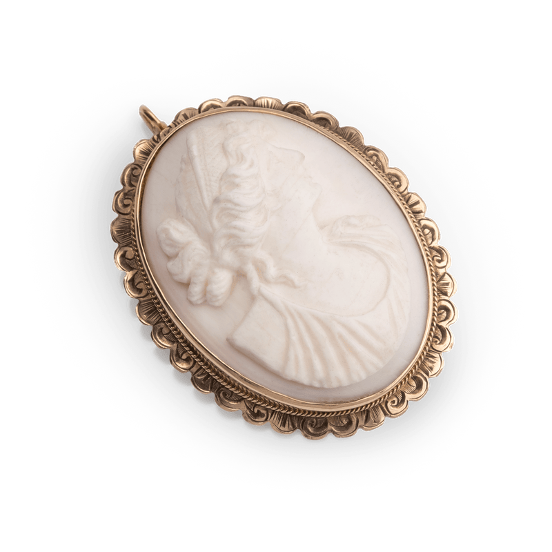 Yellow Gold Cameo Brooch Pendent