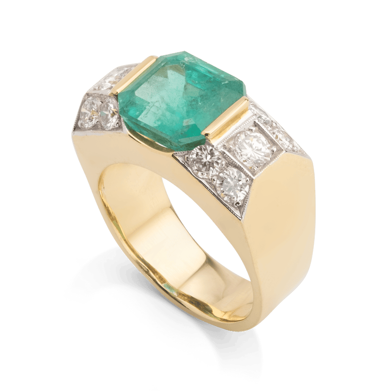 Yellow Gold Emerald & Diamond Ring