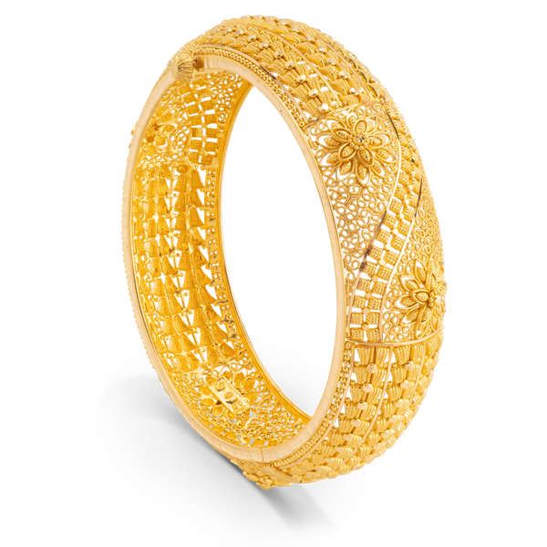 Yellow Gold Filigree Hinged Screw Bangle