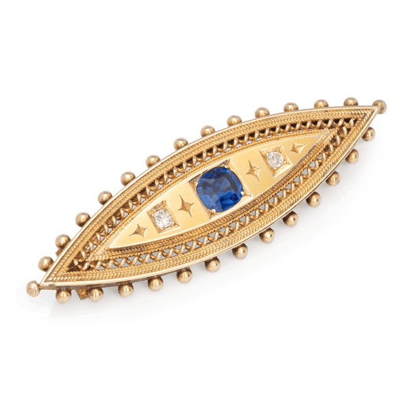 Yellow Gold Sapphire & Diamond Brooch