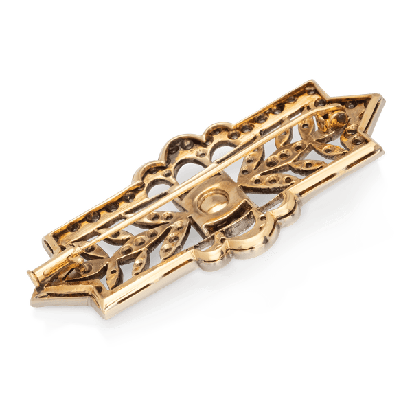 Yellow White Gold Ruby & Diamond Brooch