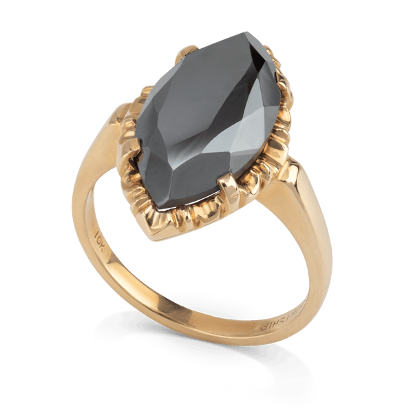 Yellow Gold Marquise Hematite Ring