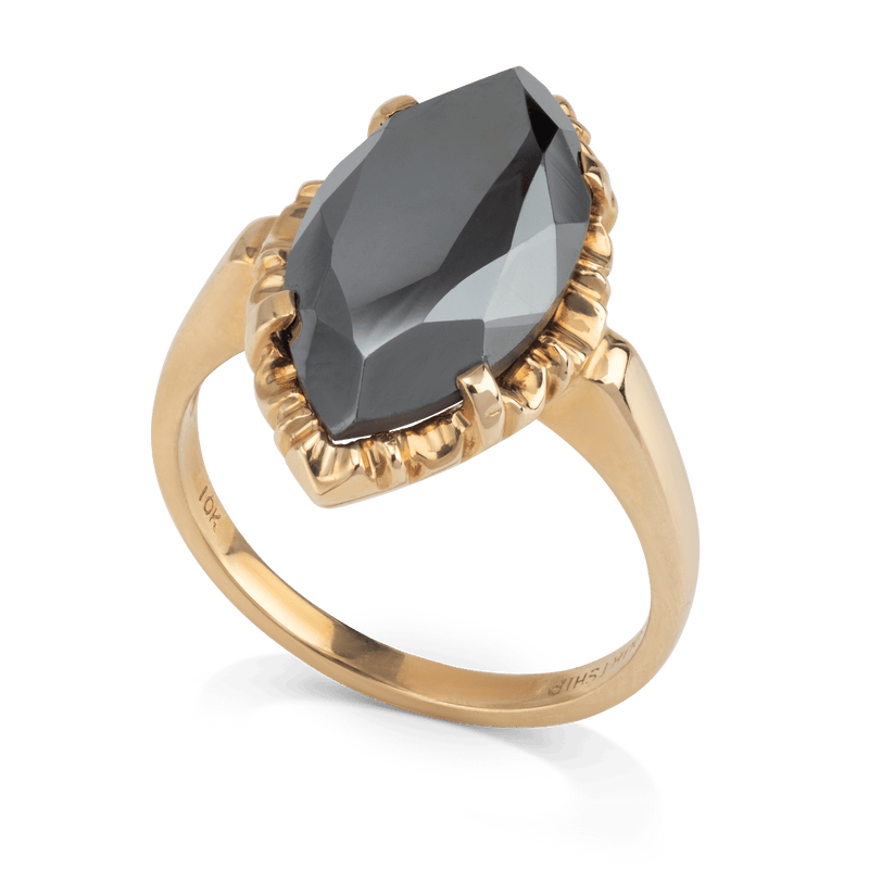 Yellow Gold Marquise Hematite Ring