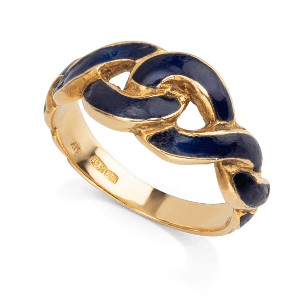 Yellow Gold Blue Enamel Interlocking Ring