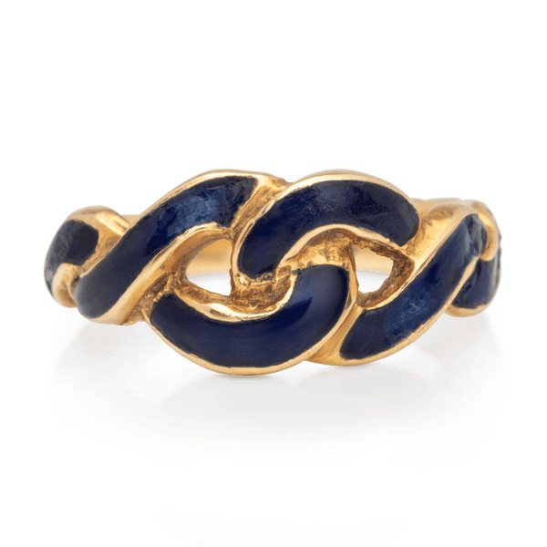 Yellow Gold Blue Enamel Interlocking Ring