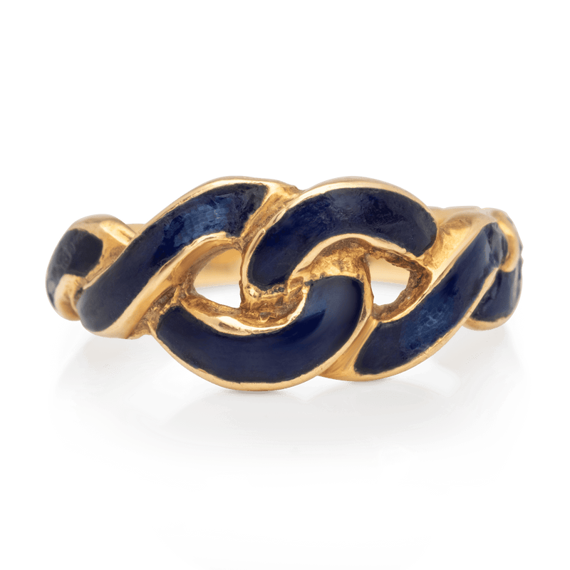Yellow Gold Blue Enamel Interlocking Ring