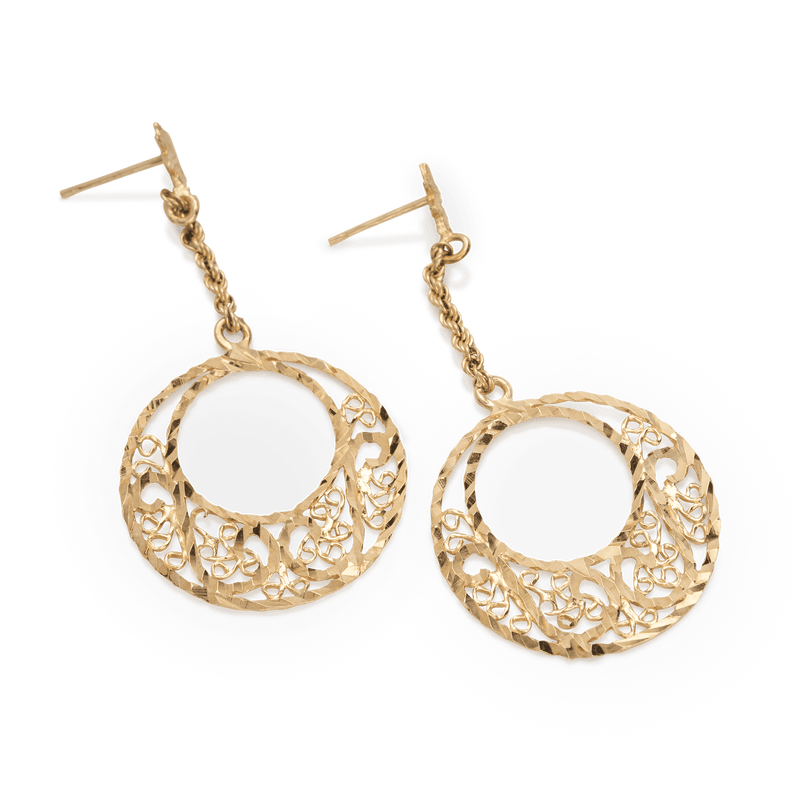 Yellow Gold Filigree Drop Earrings