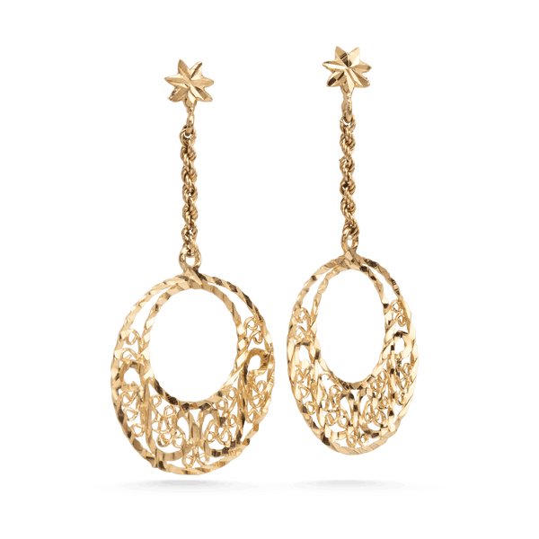 Yellow Gold Filigree Drop Earrings