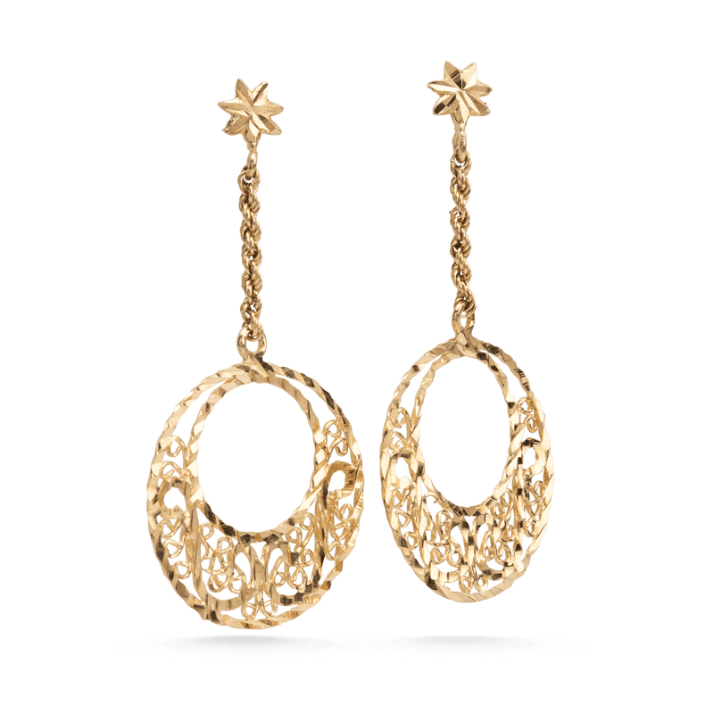 Yellow Gold Filigree Drop Earrings