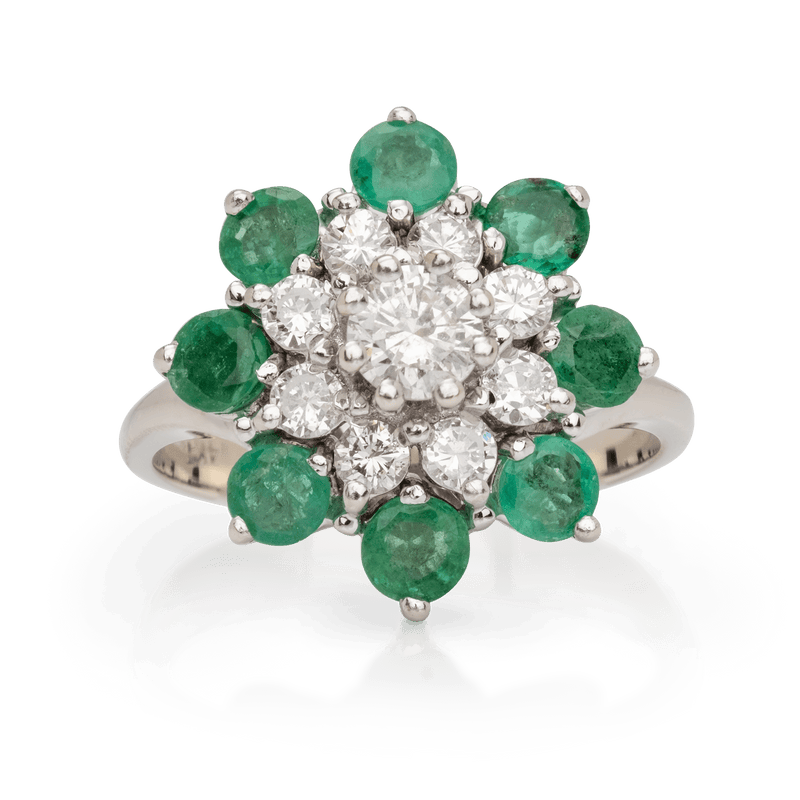 White Gold Emerald & Diamond Ring