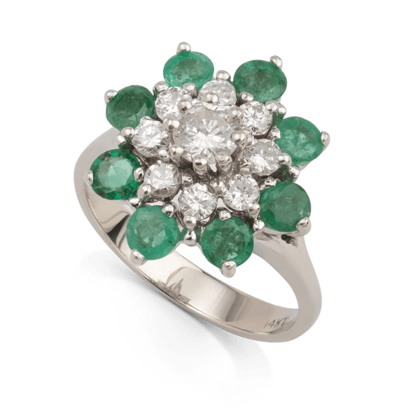 White Gold Emerald & Diamond Ring
