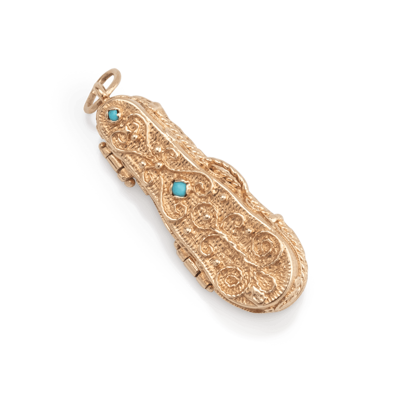 Yellow Gold Turquoise Violin in Case Pendent