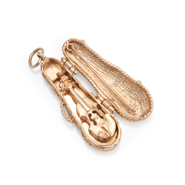 Yellow Gold Turquoise Violin in Case Pendent
