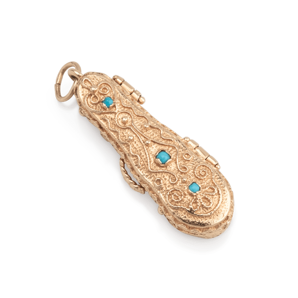 Yellow Gold Turquoise Violin in Case Pendent