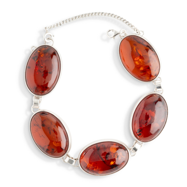 Oval Amber Silver Bracelet