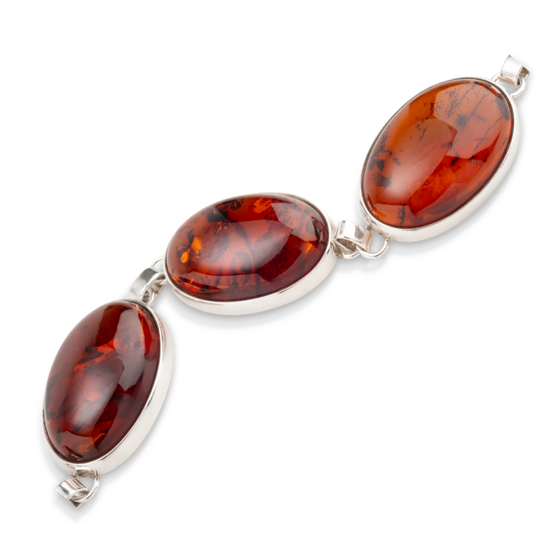 Oval Amber Silver Bracelet
