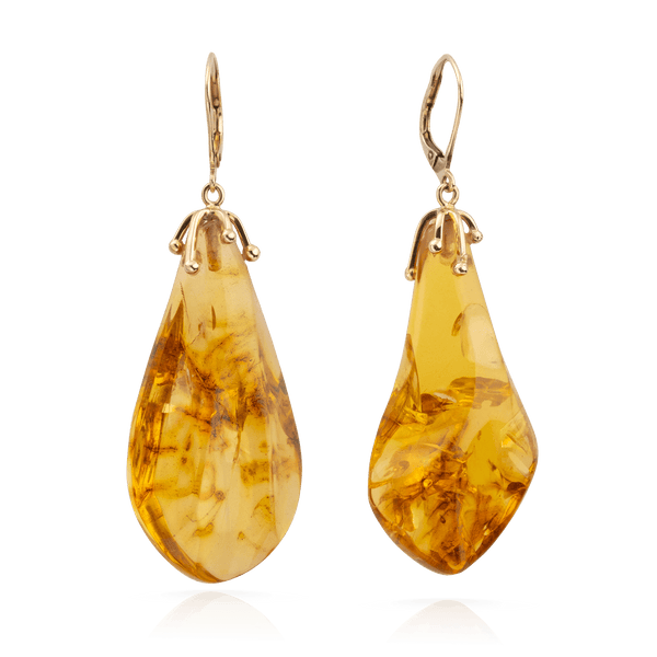 Yellow Gold Amber Drop Earrings