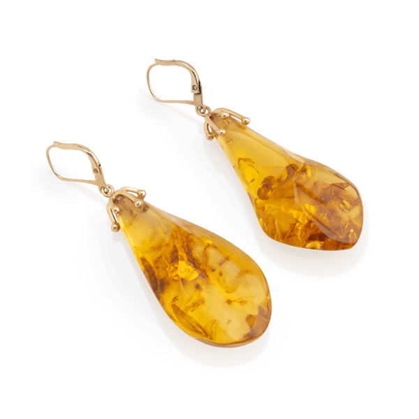 Yellow Gold Amber Drop Earrings