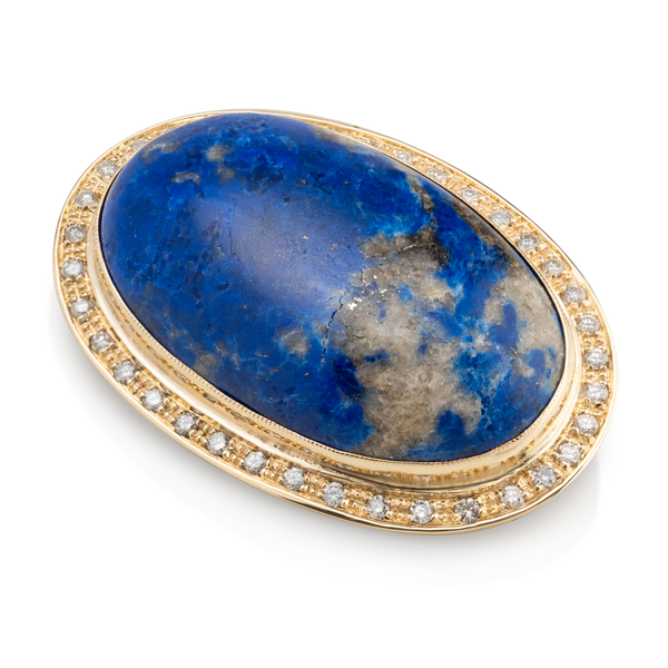 Yellow Gold Lapis & Diamond Brooch