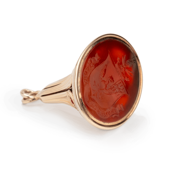 Yellow Gold Oval Intaglio Carnelian Crest Fob Pendent