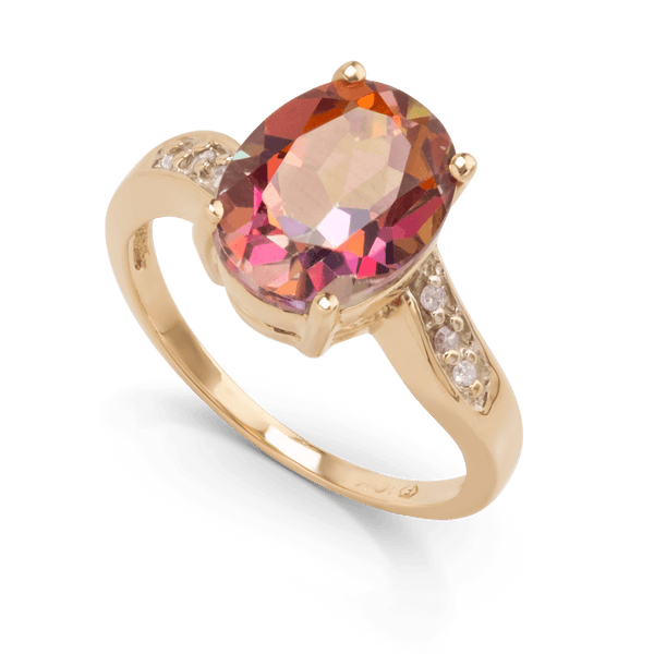 Yellow Gold Oval Mystic Topaz Ring