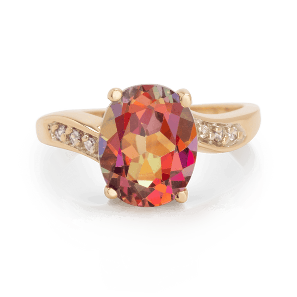 Yellow Gold Oval Mystic Topaz Ring