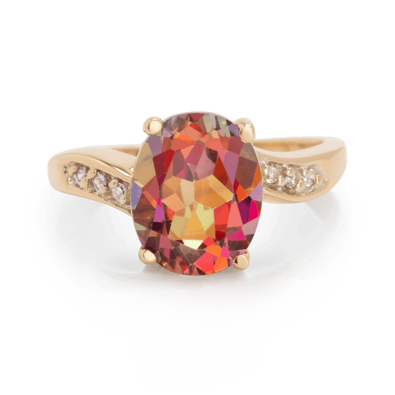 Yellow Gold Oval Mystic Topaz Ring