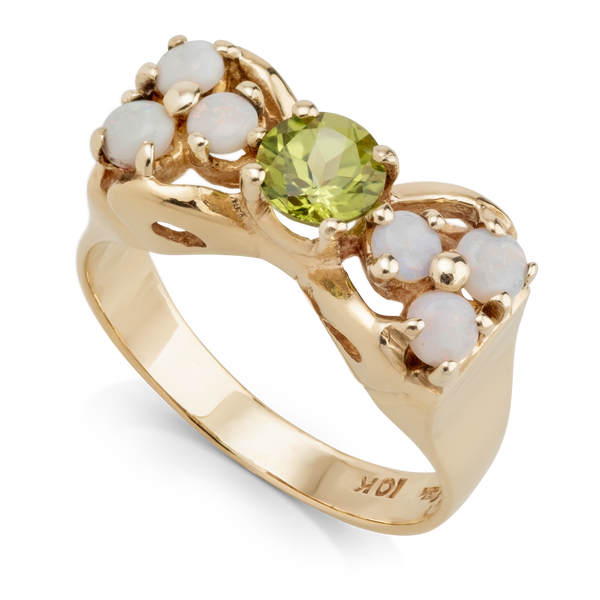 Yellow Gold Vintage Peridot & Opal Ring