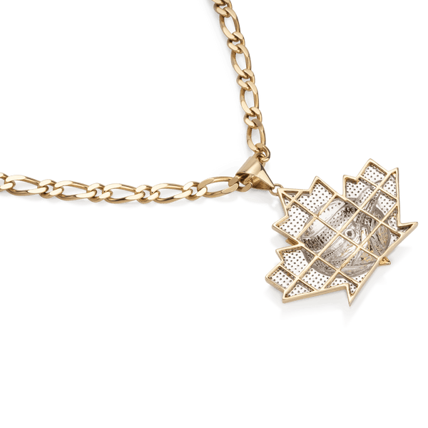 Yellow White Gold Blue Jay Maple Leaf Diamond Pendent