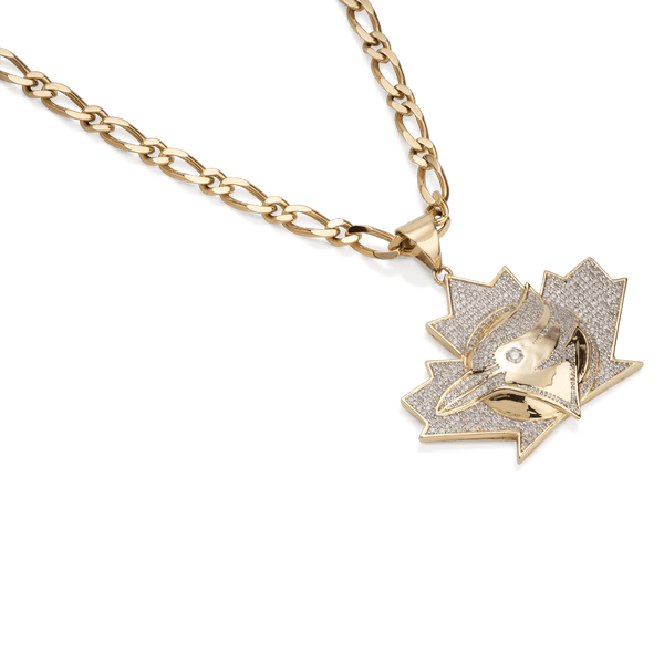 Yellow White Gold Blue Jay Maple Leaf Diamond Pendent