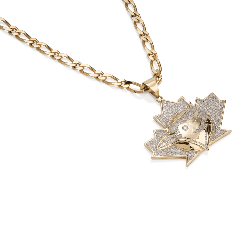 Yellow White Gold Blue Jay Maple Leaf Diamond Pendent