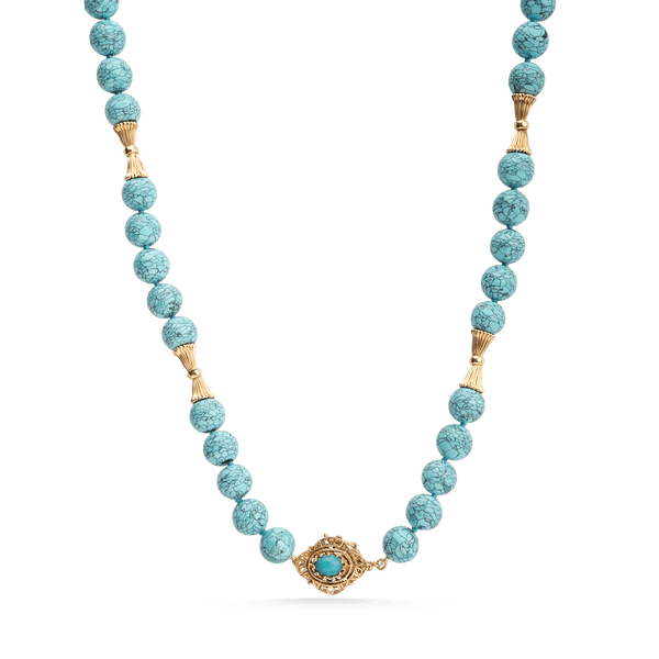 Yellow Gold Spider Web Turquoise Necklace