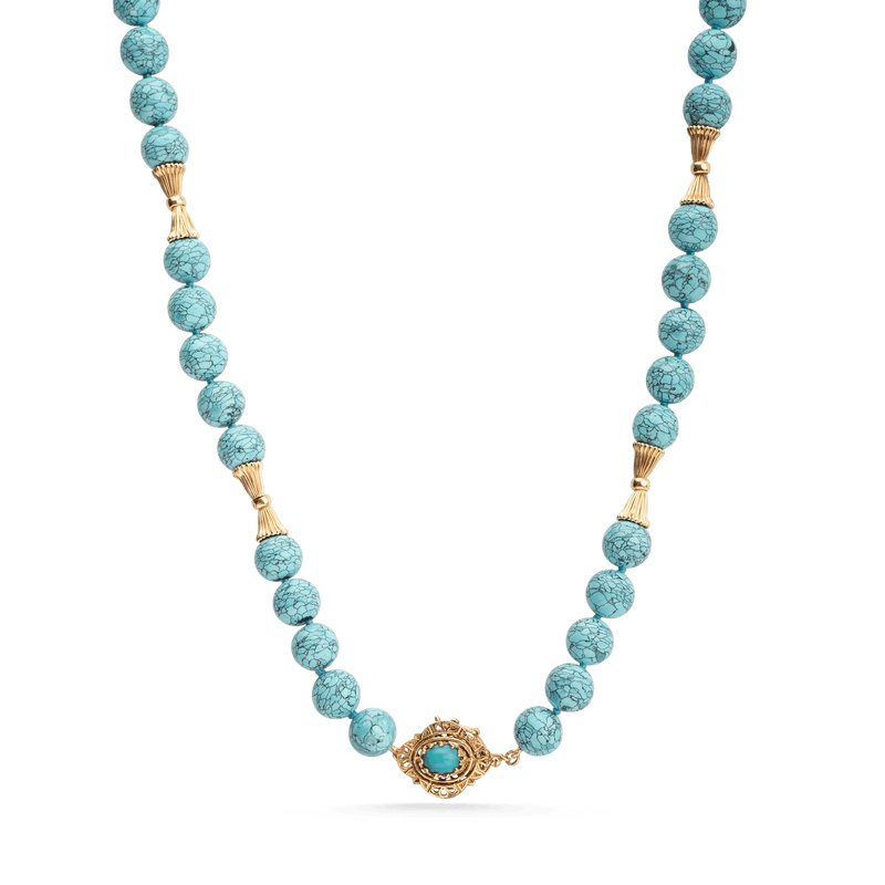 Yellow Gold Spider Web Turquoise Necklace