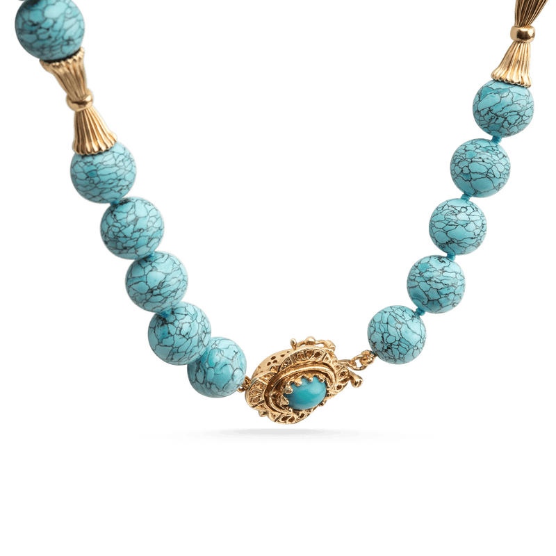 Yellow Gold Spider Web Turquoise Necklace