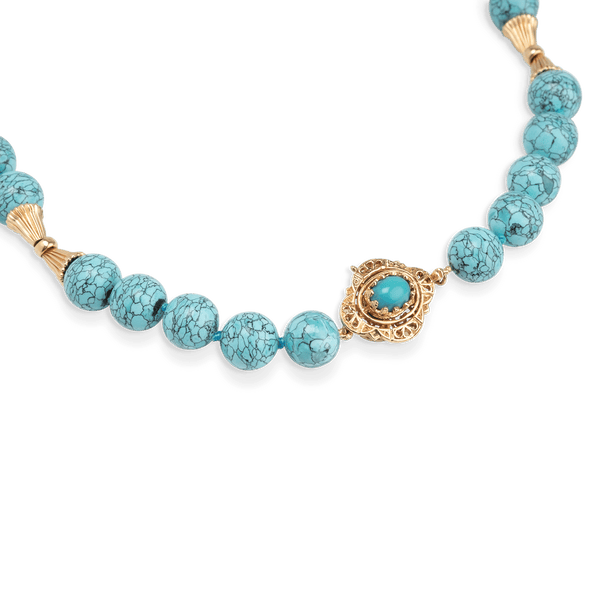 Yellow Gold Spider Web Turquoise Necklace
