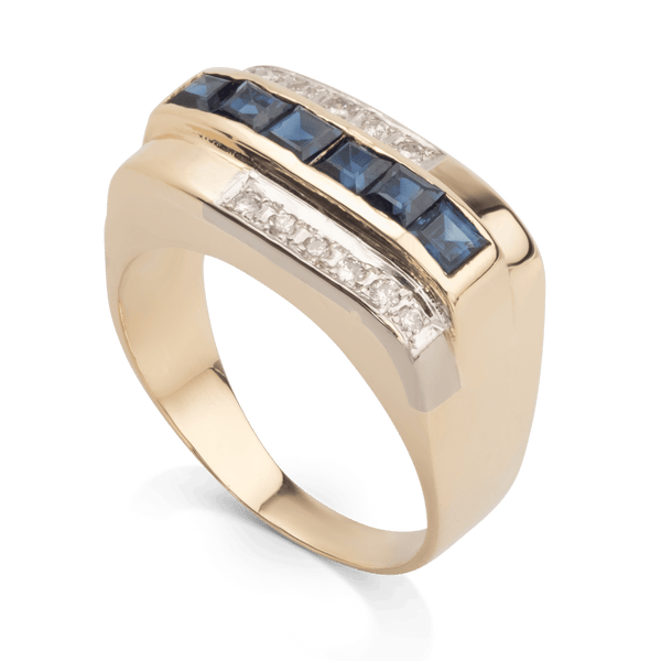 Yellow White Gold Sapphire & Diamond Ring