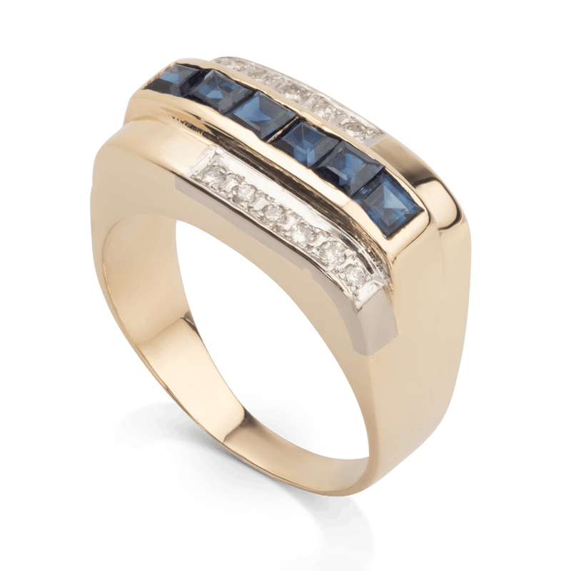 Yellow White Gold Sapphire & Diamond Ring