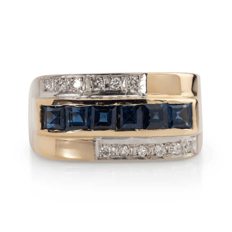 Yellow White Gold Sapphire & Diamond Ring