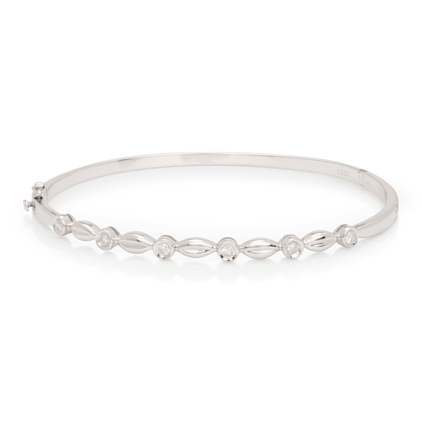 White Gold Hinged Oval Diamond Bangle