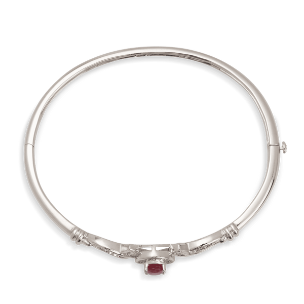 White Gold Diamond & Ruby Hinged Bangle