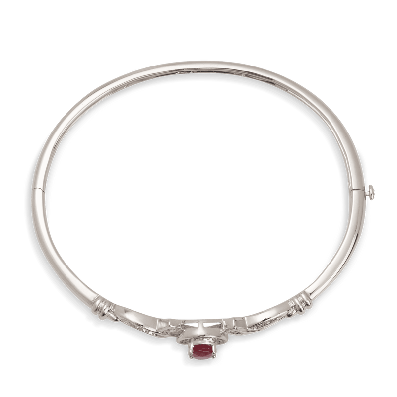 White Gold Diamond & Ruby Hinged Bangle
