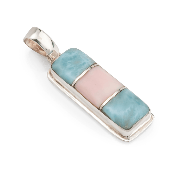 Silver Pink Shell & Larimar Pendent
