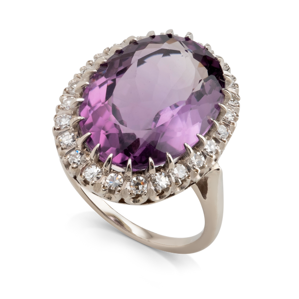 White Gold Amethyst & Diamond Ring