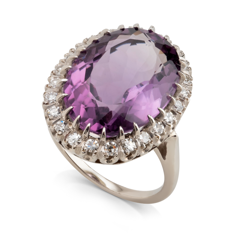 White Gold Amethyst & Diamond Ring