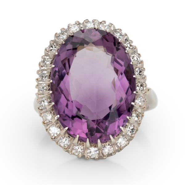 White Gold Amethyst & Diamond Ring
