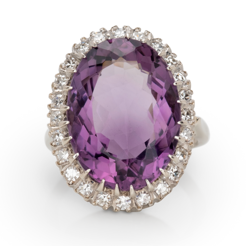 White Gold Amethyst & Diamond Ring