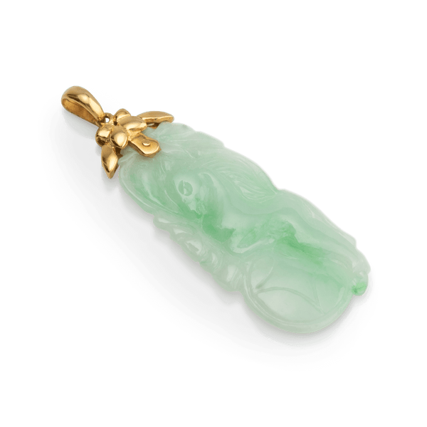 Yellow Gold Carved Jade Pendent