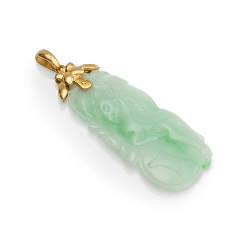Yellow Gold Carved Jade Pendent