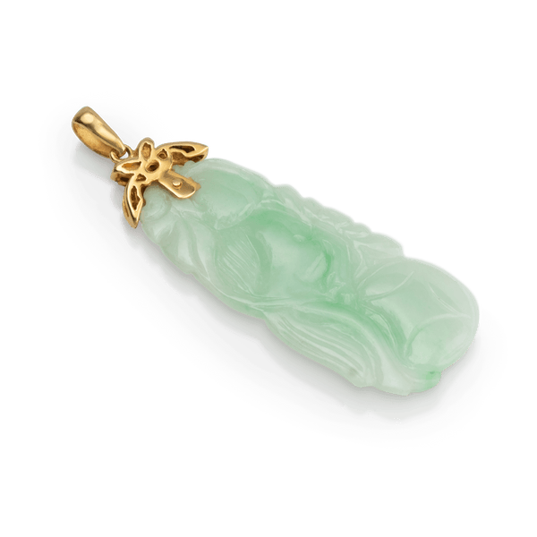 Yellow Gold Carved Jade Pendent