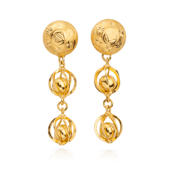 Yellow Gold Fancy Ball Link Drop Earrings